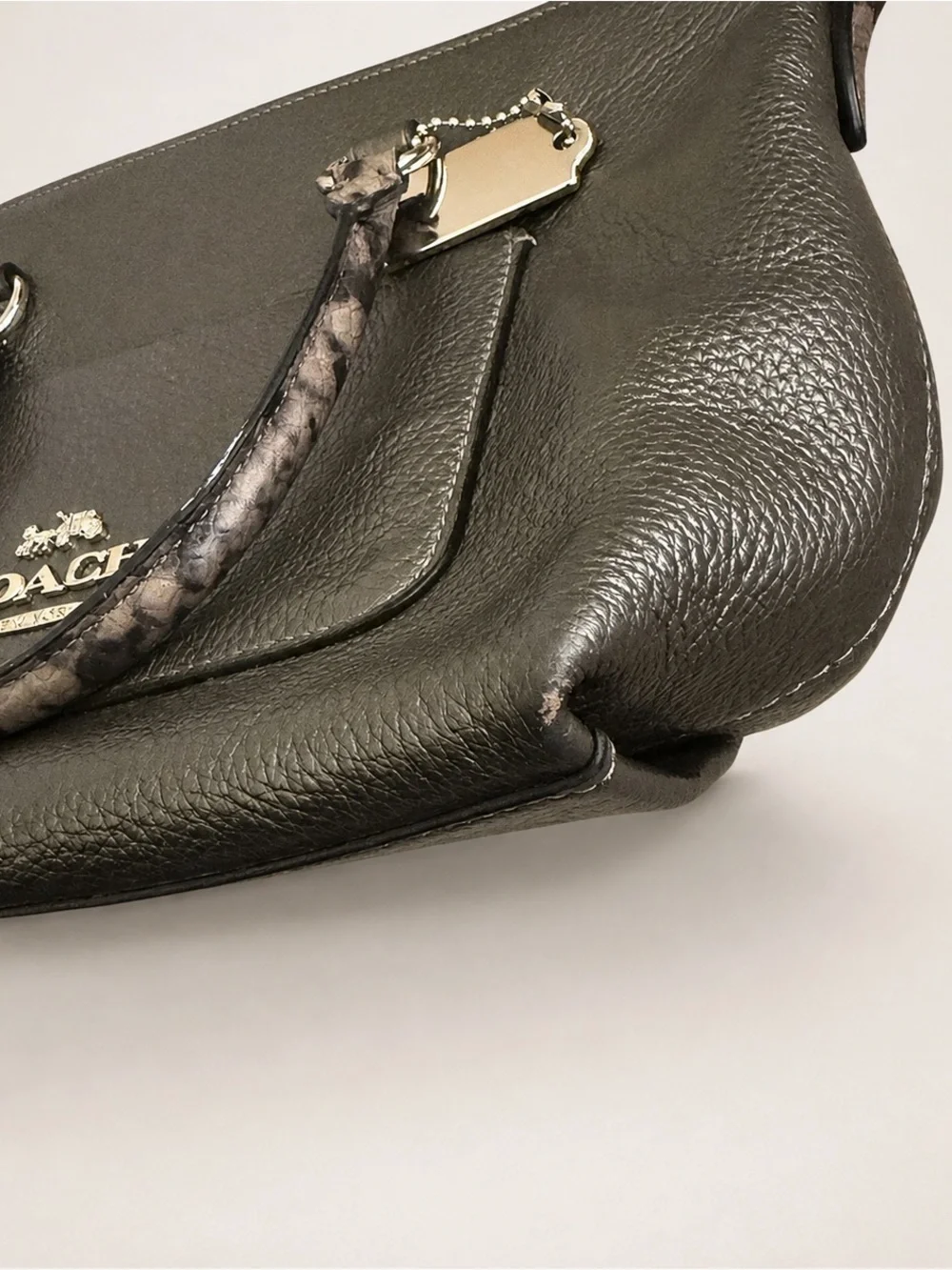 Coach Emma Small Crossbody Satchel Gunmetal Leather Snakeskin Bag Purse EUC